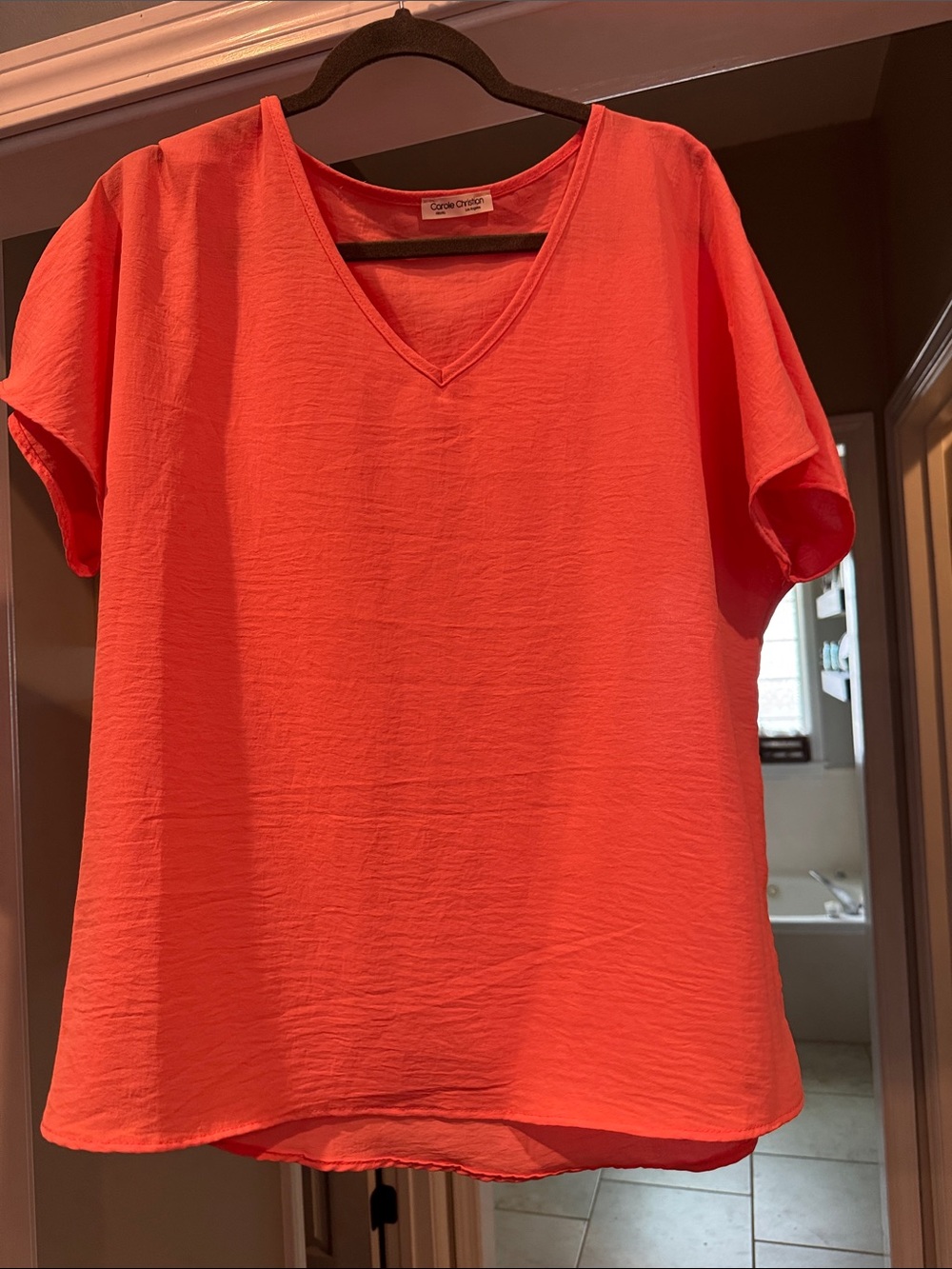Caslon Coral V-Neck Short Sleeve Blouse